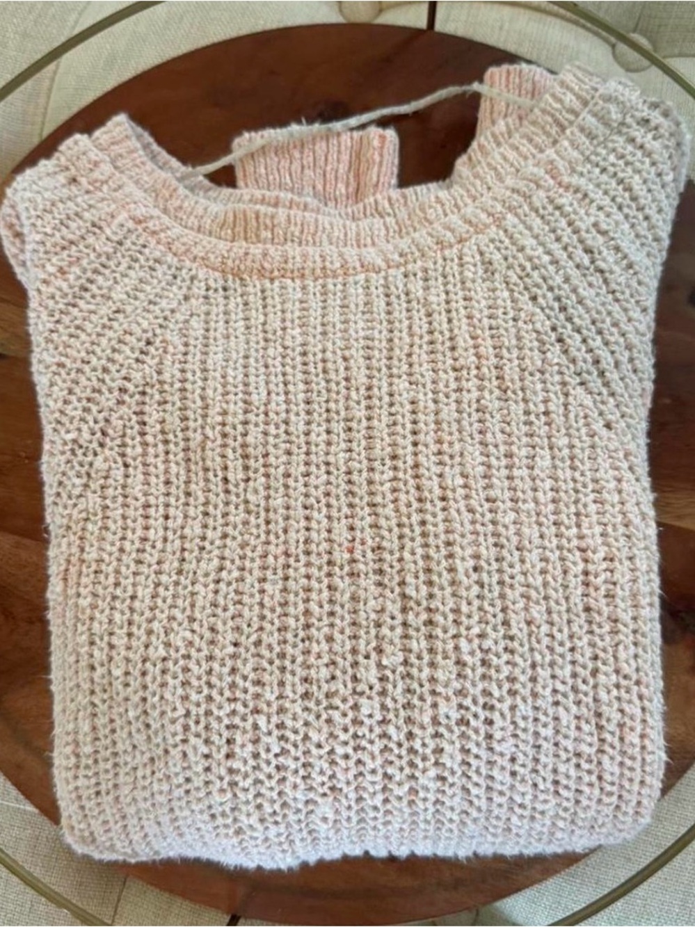 Free People Chunky Knit Cowl-Neck Sweater in Pale Pink